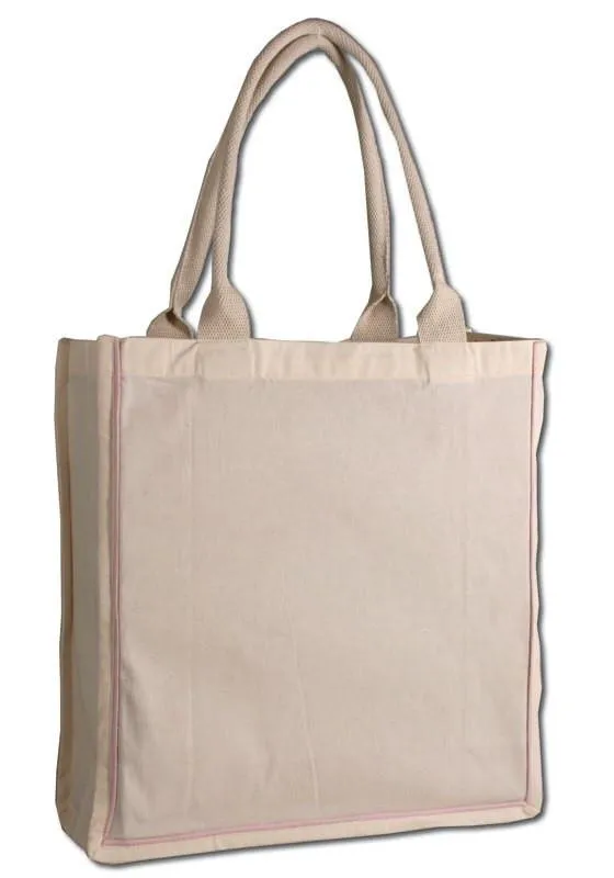 100% Cotton Color Stripe Shopping Tote Bags W/Fancy Handles