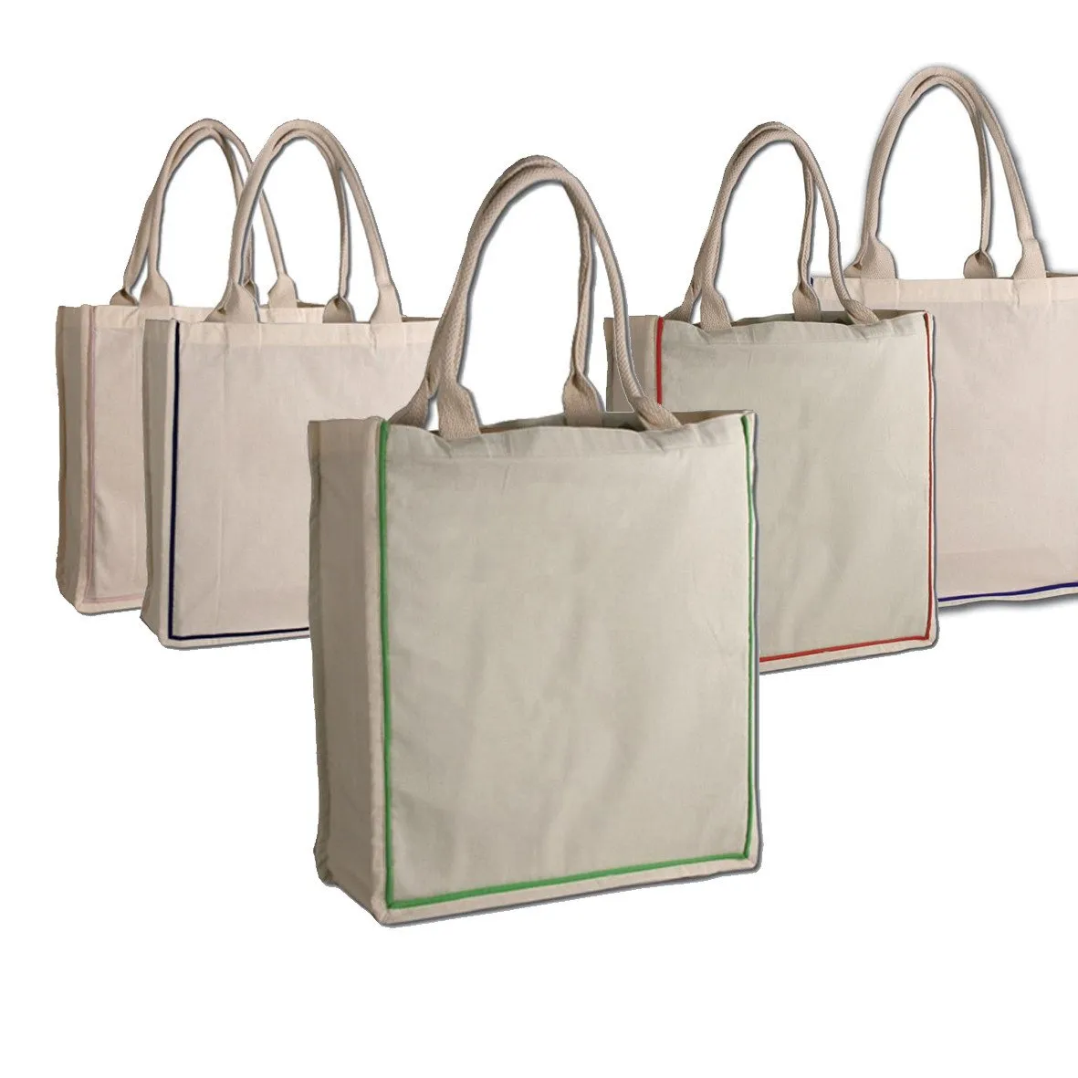 100% Cotton Color Stripe Shopping Tote Bags W/Fancy Handles