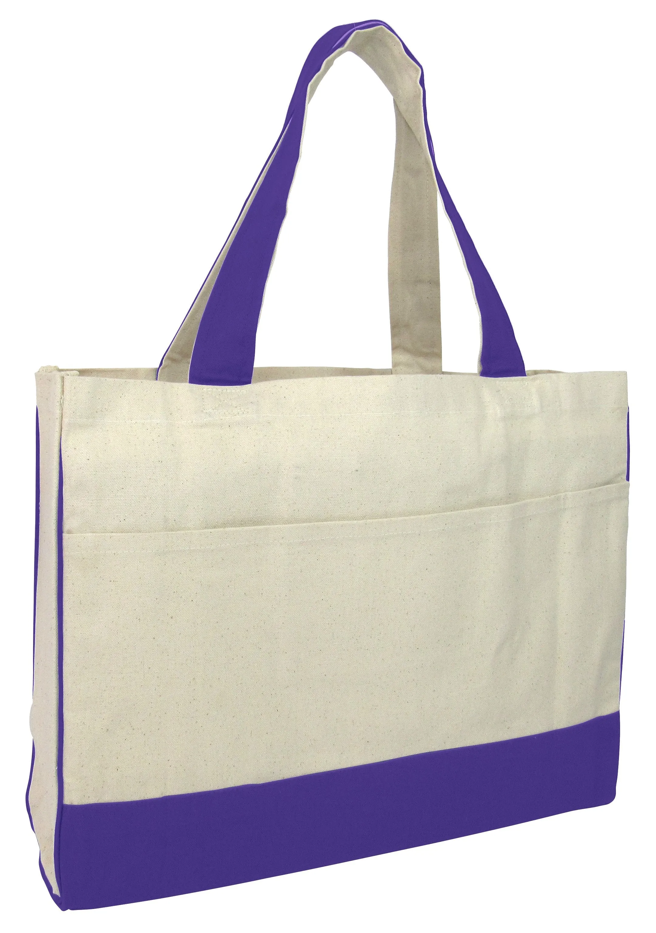 12 ct Cotton Canvas Tote Bag with Inside Zipper Pocket - By Dozen - Alternative Colors