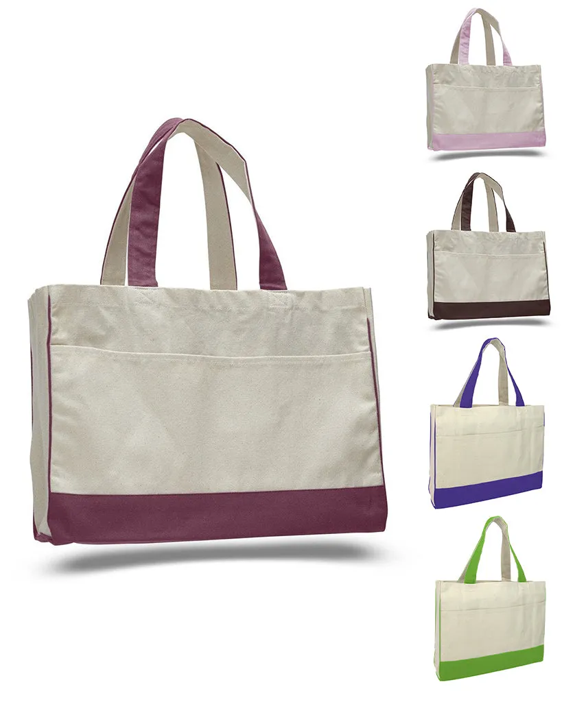 12 ct Cotton Canvas Tote Bag with Inside Zipper Pocket - By Dozen - Alternative Colors