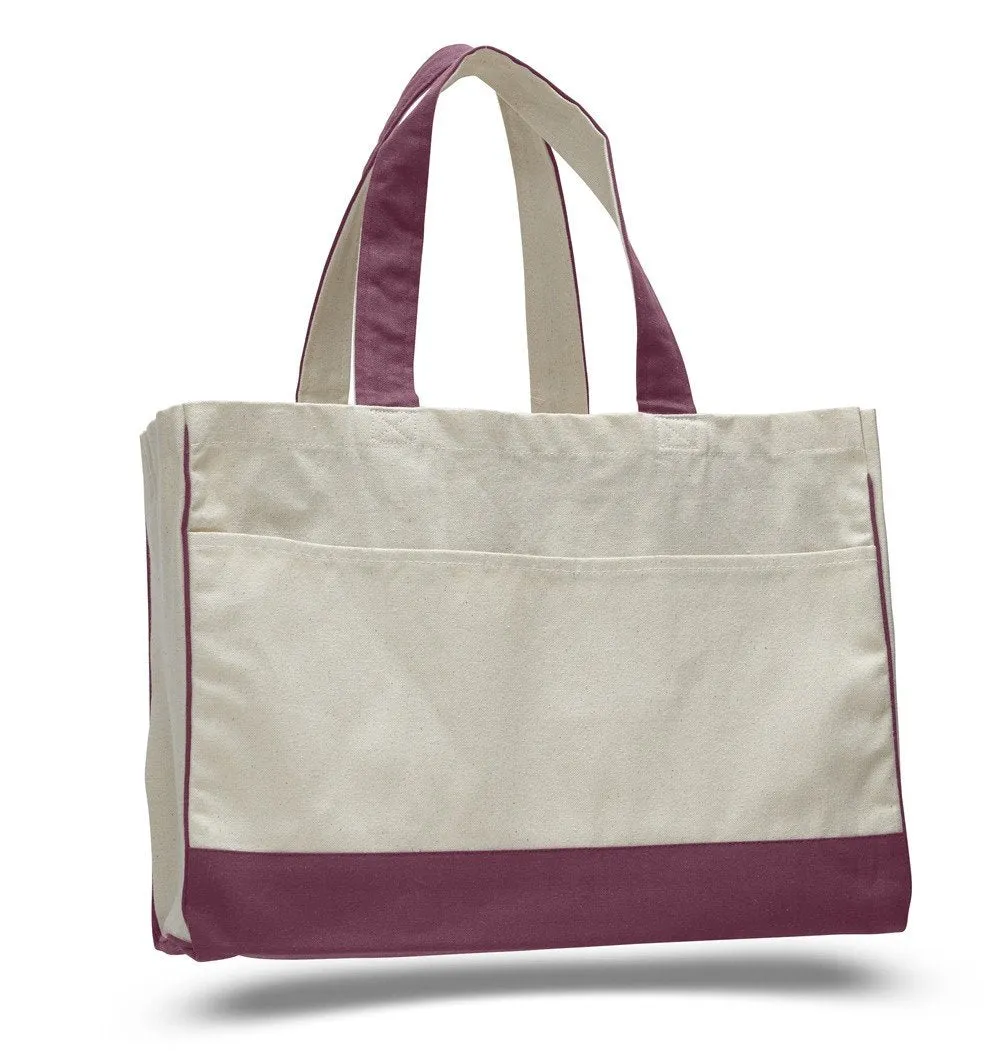 12 ct Cotton Canvas Tote Bag with Inside Zipper Pocket - By Dozen - Alternative Colors