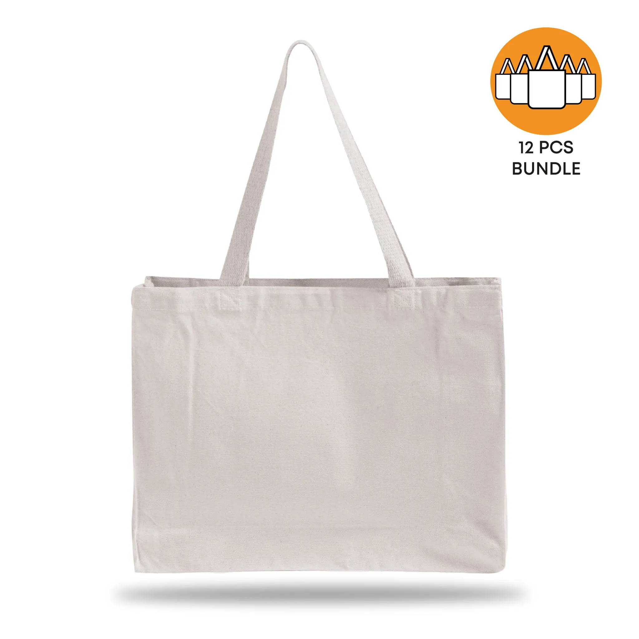 12 ct Full Gusset Heavy Canvas Affordable Horizontal Tote Bags - By Dozen