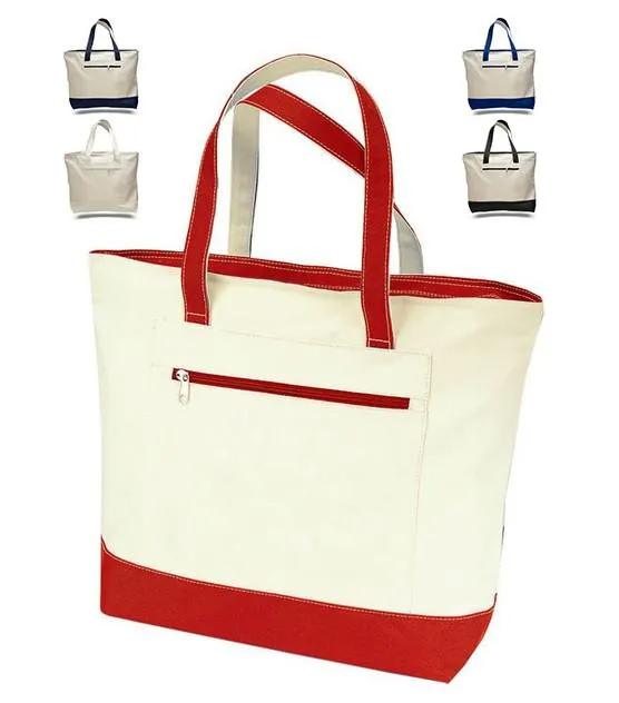 12 ct Heavy Canvas Zippered Shopping Tote Bags - By Dozen