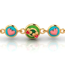 14k Gold Bracelet With Unique 3 Heart-shaped Designs