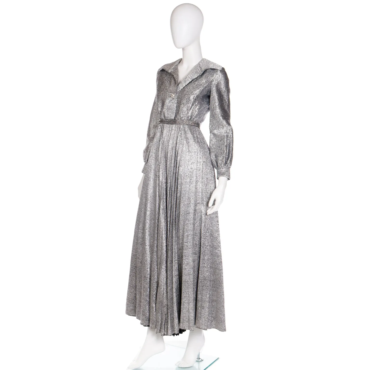 1970s Silver Lurex Wide Leg Pleated Palazzo Pant Jumpsuit Evening Dress Alternative