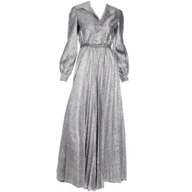 1970s Silver Lurex Wide Leg Pleated Palazzo Pant Jumpsuit Evening Dress Alternative