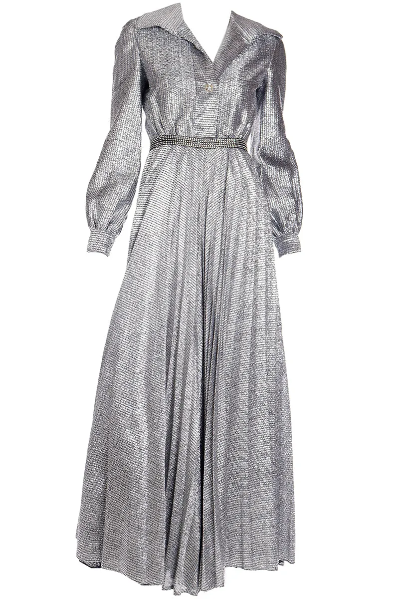 1970s Silver Lurex Wide Leg Pleated Palazzo Pant Jumpsuit Evening Dress Alternative