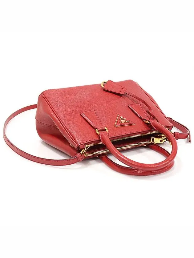 1BA896 Red Saffiano Leather Gold Triangle Galleria Small 2WAY