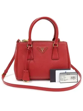 1BA896 Red Saffiano Leather Gold Triangle Galleria Small 2WAY