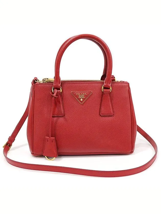 1BA896 Red Saffiano Leather Gold Triangle Galleria Small 2WAY