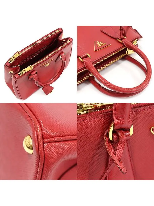 1BA896 Red Saffiano Leather Gold Triangle Galleria Small 2WAY