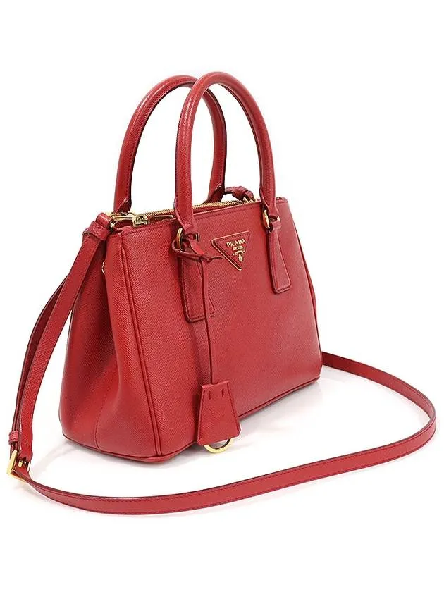 1BA896 Red Saffiano Leather Gold Triangle Galleria Small 2WAY