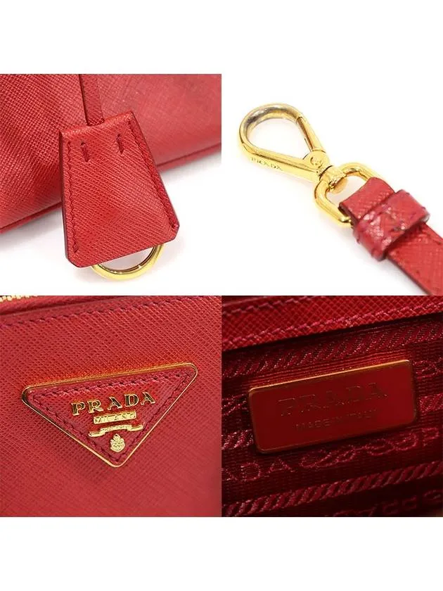 1BA896 Red Saffiano Leather Gold Triangle Galleria Small 2WAY