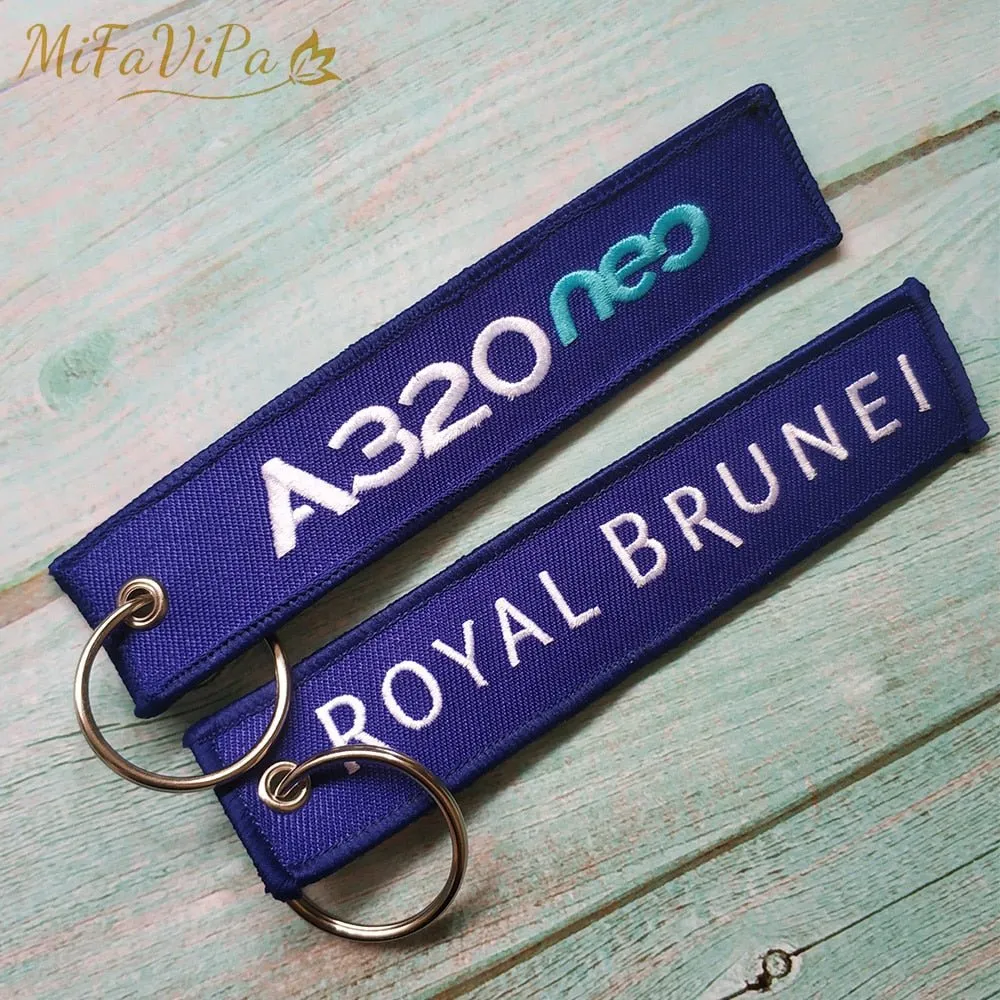 2 PCS ROYAL BRUNEI A320 EMBROIDERY KEY CHAIN