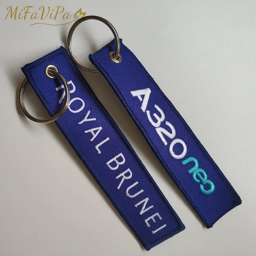 2 PCS ROYAL BRUNEI A320 EMBROIDERY KEY CHAIN