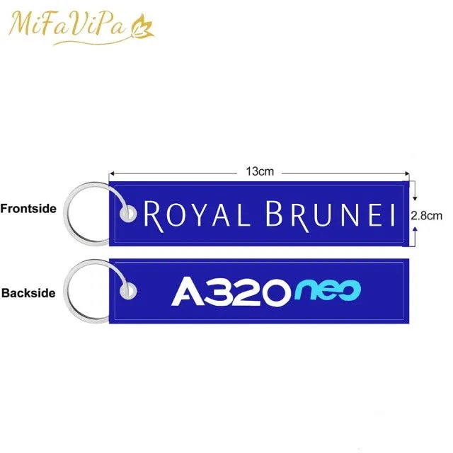 2 PCS ROYAL BRUNEI A320 EMBROIDERY KEY CHAIN