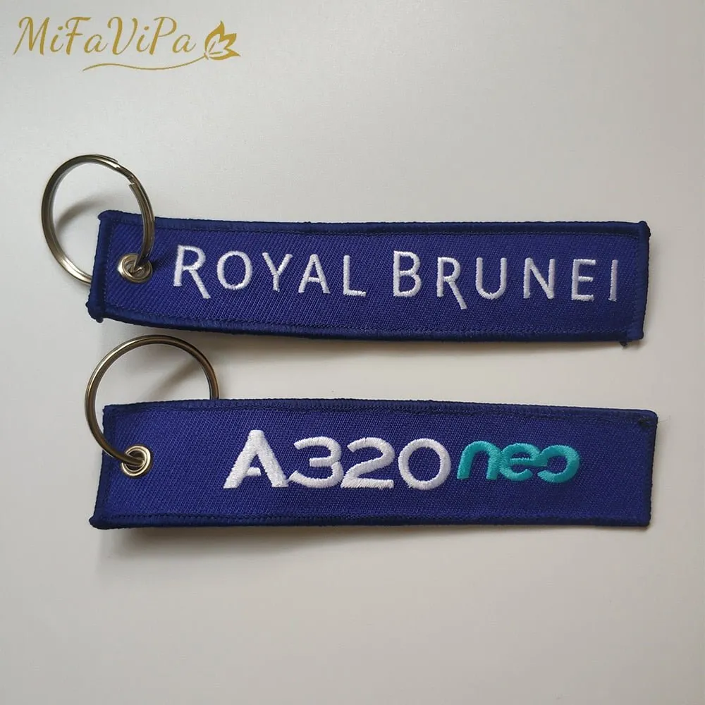 2 PCS ROYAL BRUNEI A320 EMBROIDERY KEY CHAIN