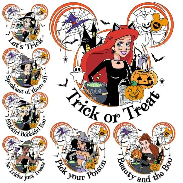 7 Halloween Spooky Princess Designs Bundle PNG