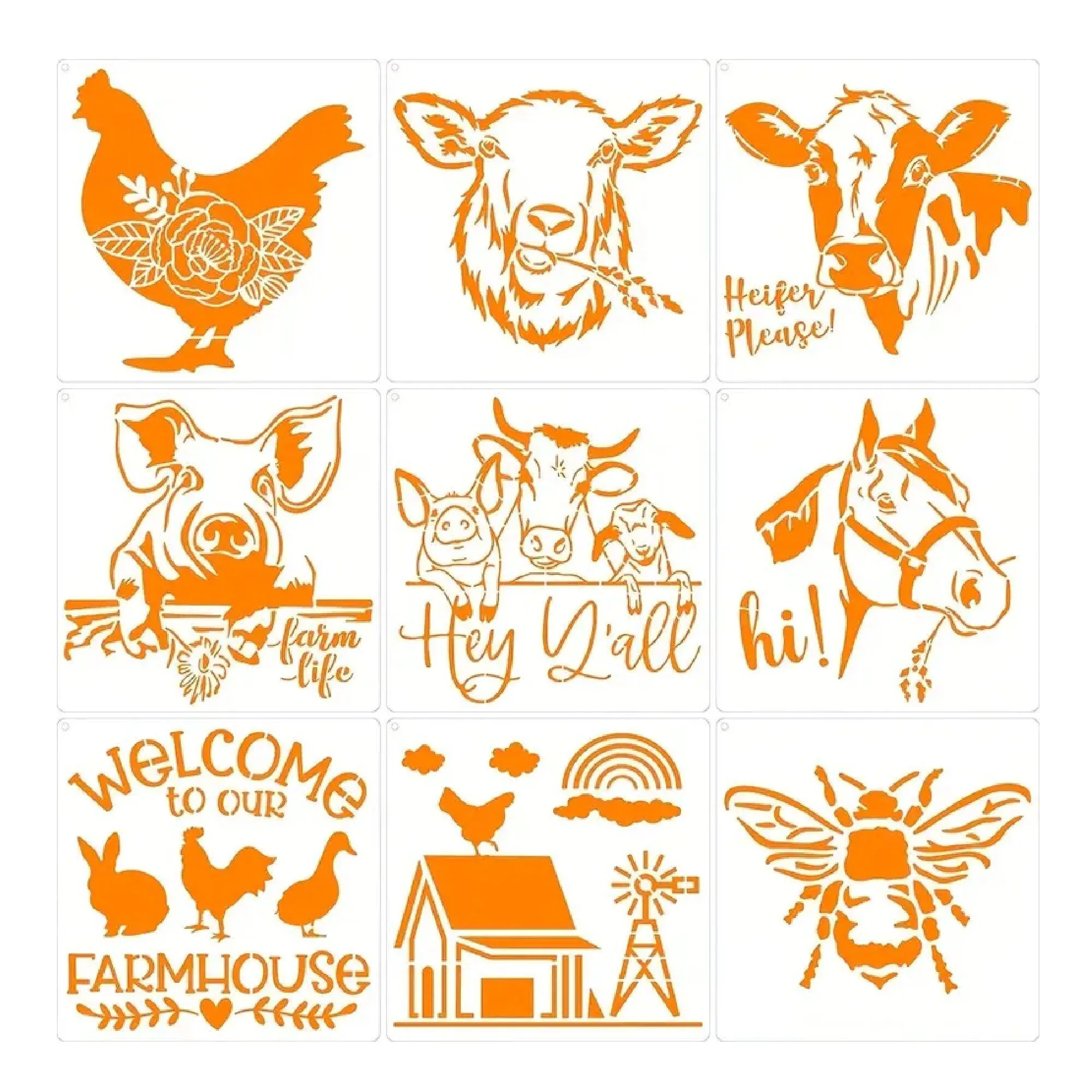 9 Piece Farm Stencils | Create Unique DIY Decorations With Designs