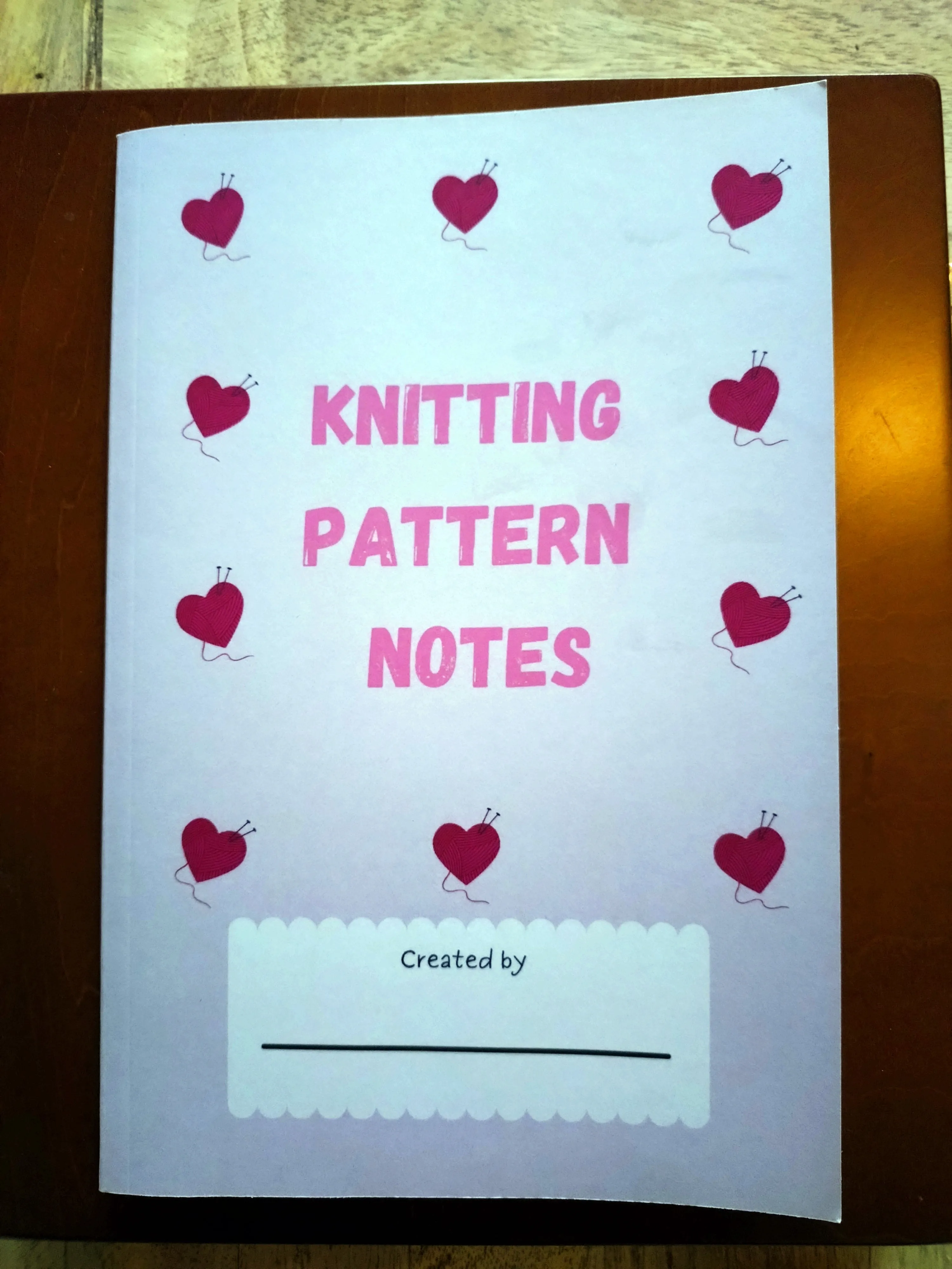 A5 Heart knitting pattern notebook journal - for designs & instructions