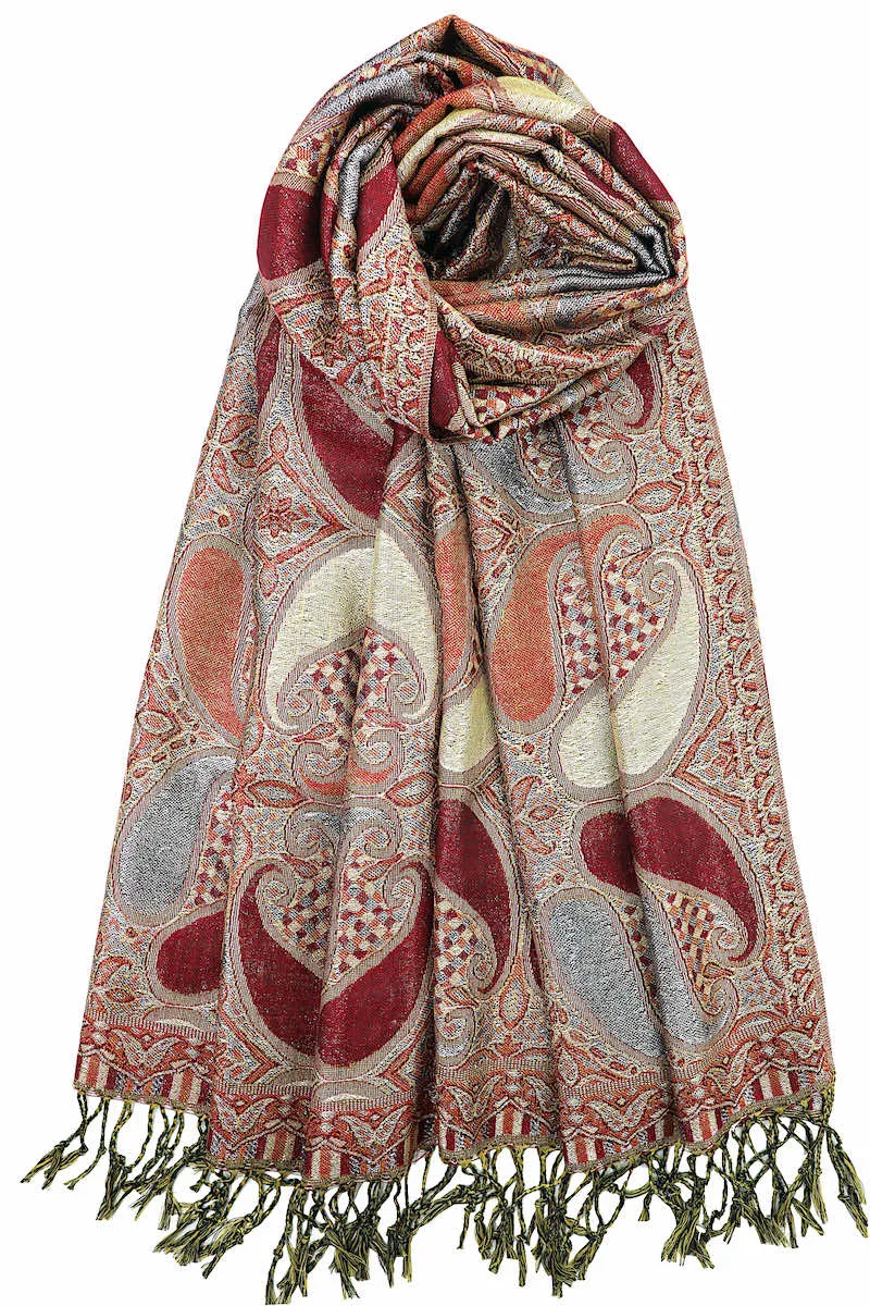 Achillea Burgundy Metallic Paisley Pashmina