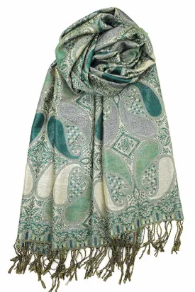 Achillea Emerald Green Metallic Paisley Pashmina