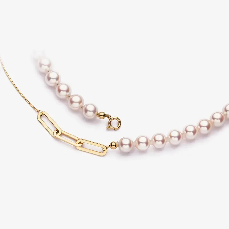 Akoya Pearl 18K Gold Unique Chain Design Extraordinary Necklace