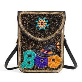 Artisan Beaded Clutch Crossbody Halloween Witchy Boo