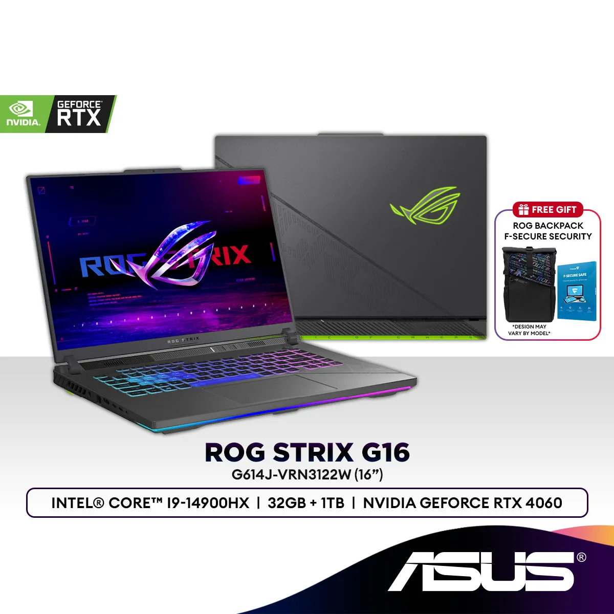 Asus ROG Strix G16 G614J-VRN3122W 16'' WUXGA Gaming Laptop (Intel® Core™ i9-14900HX | RTX™ 4060 | 32GB | 1TB SSD | W11H)