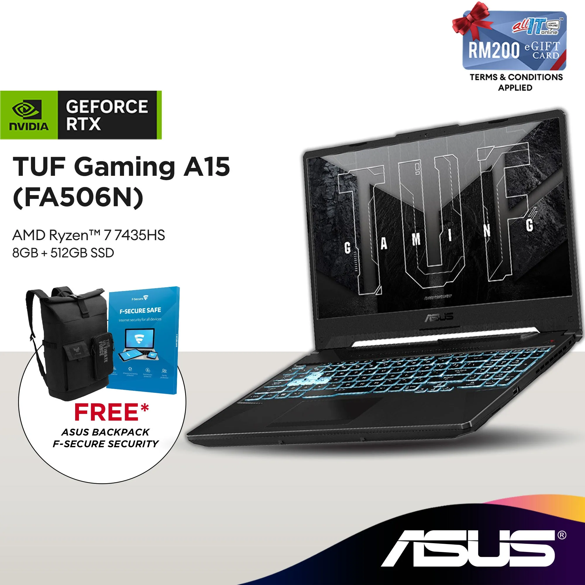 Asus TUF Gaming A15 FA506N-FRHN666W 15.6" FHD Gaming Laptop (AMD Ryzen™ 7 7435HS | 8GB | 512GB SSD | RTX™ 2050)