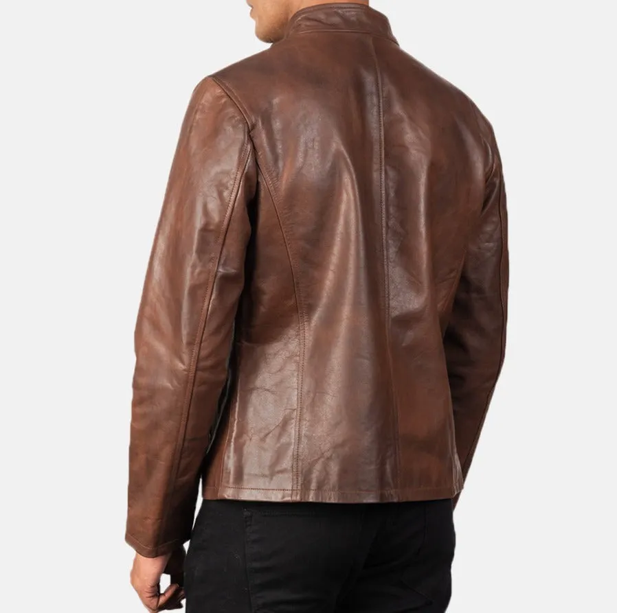 BIKER-1406 MUSH Brown Leather Biker Jacket