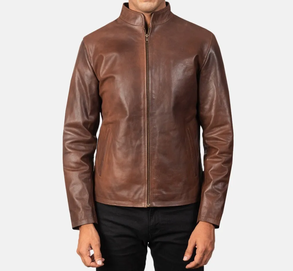 BIKER-1406 MUSH Brown Leather Biker Jacket