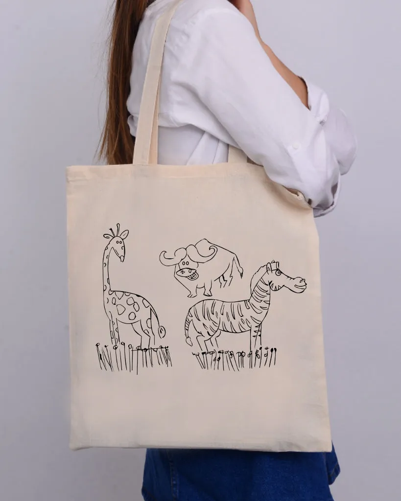 Black Color Meadow Tote Bag (Advance Level) - Coloring-Painting Bags for Kids