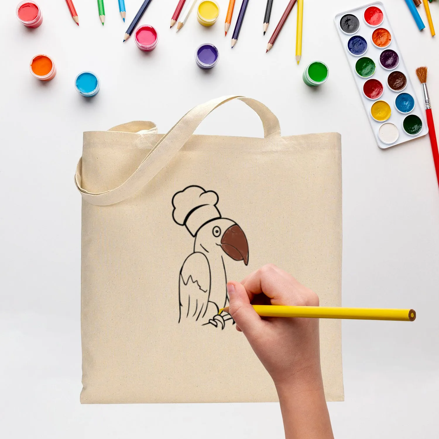 Black Color Parrot Tote Bag (Basic Level) - Coloring-Painting Bags for Kids