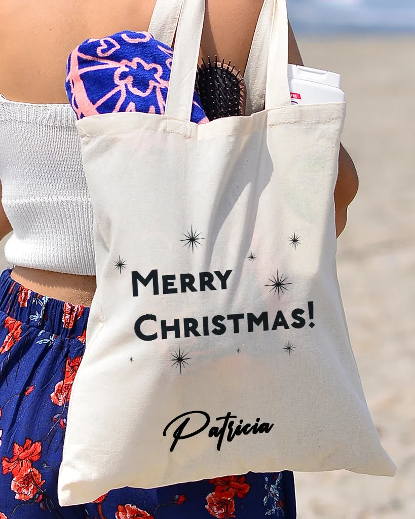 Black Color Stars Merry Christmas Tote Bag - Christmas Bags