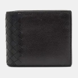 Black Intrecciato Karung and Leather Bifold Wallet