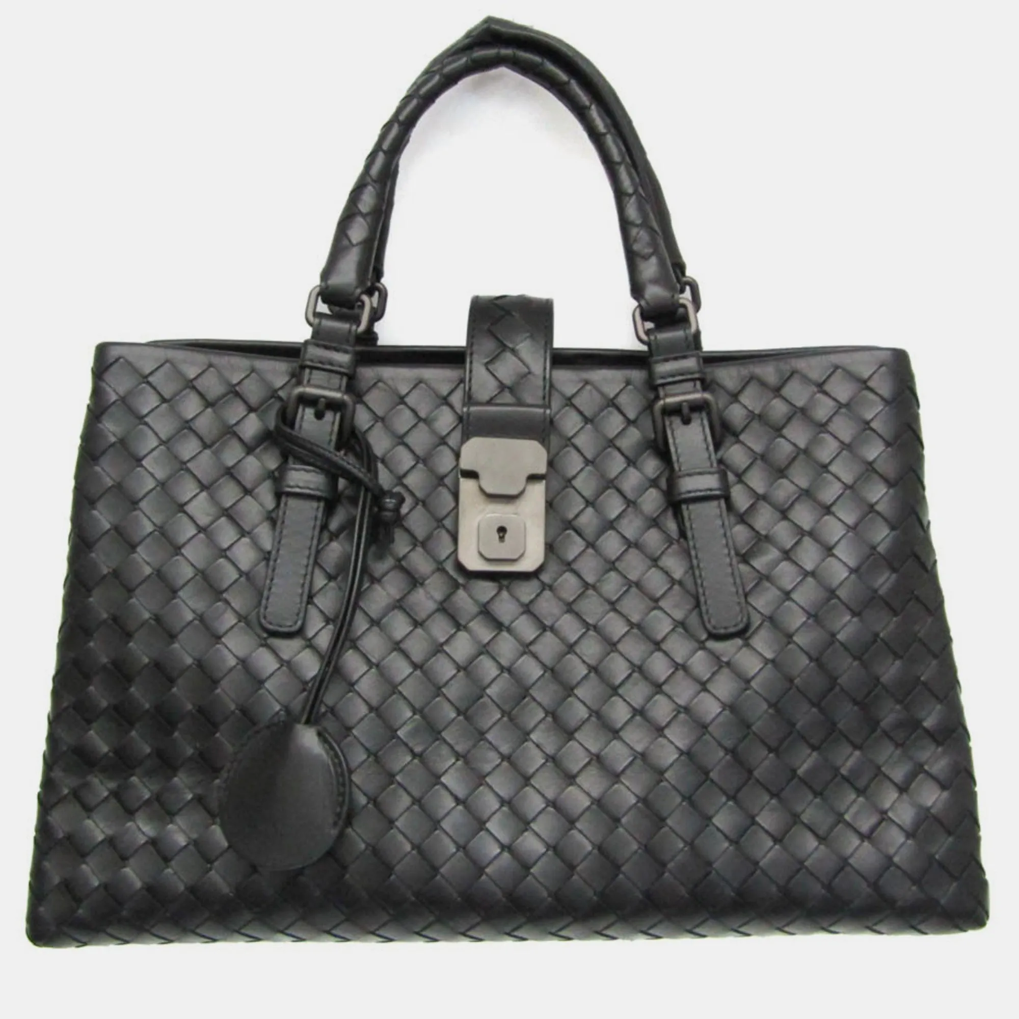 Black Intrecciato Leather Small Roma Tote Bag