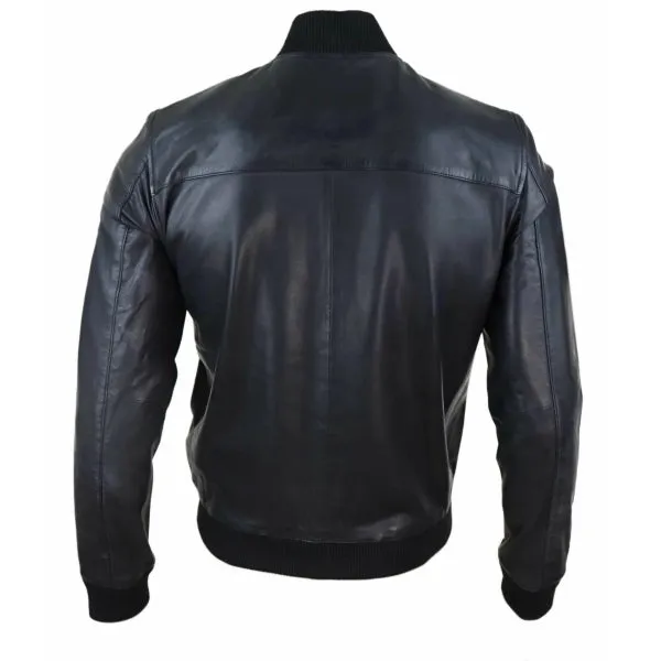 Black Leather Men's Bomber Jacket