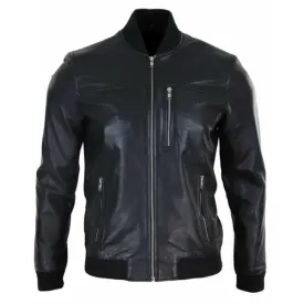 Black Leather Men's Bomber Jacket