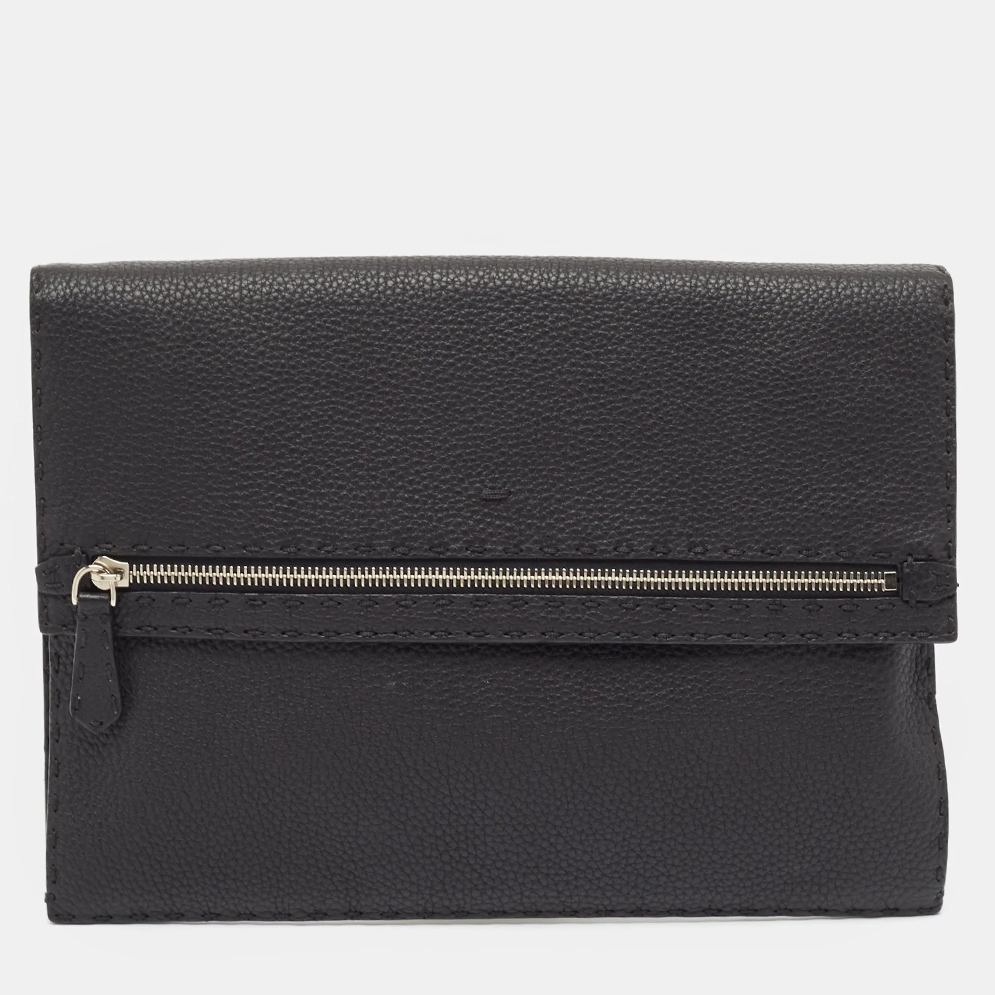 Black Selleria Leather Wristlet Clutch