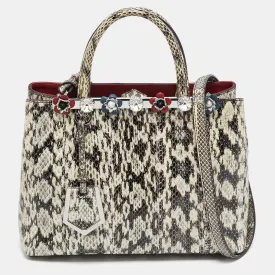 Black/white Snakeskin Leather Small Flowerland 2Jours Tote