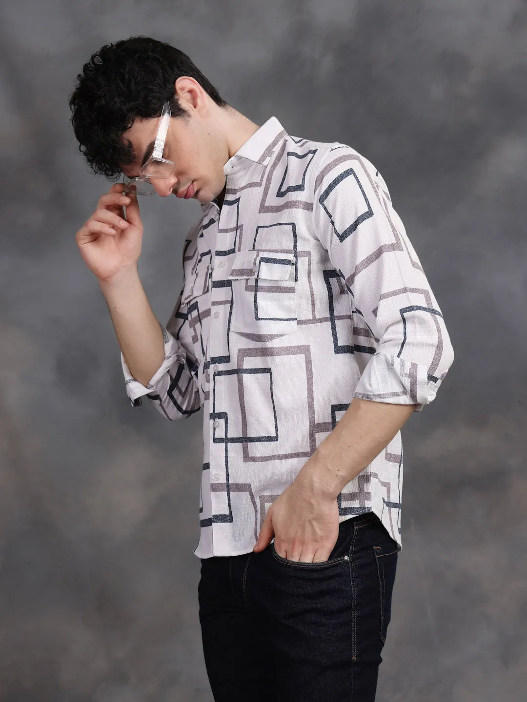 BLUE AND  BROWN MATRIX PRINTED SHIRT