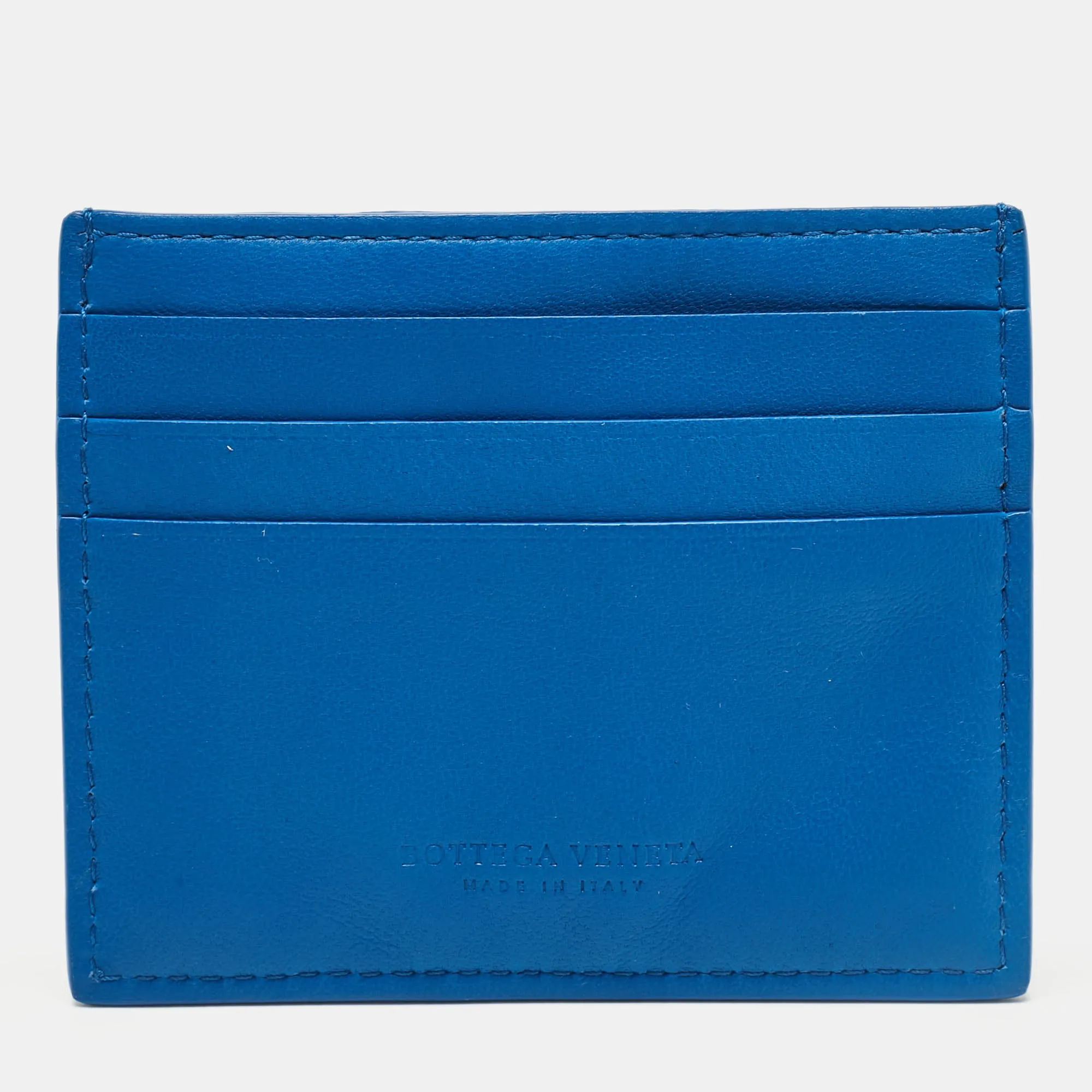 Blue Maxi Intrecciato Leather Card Holder