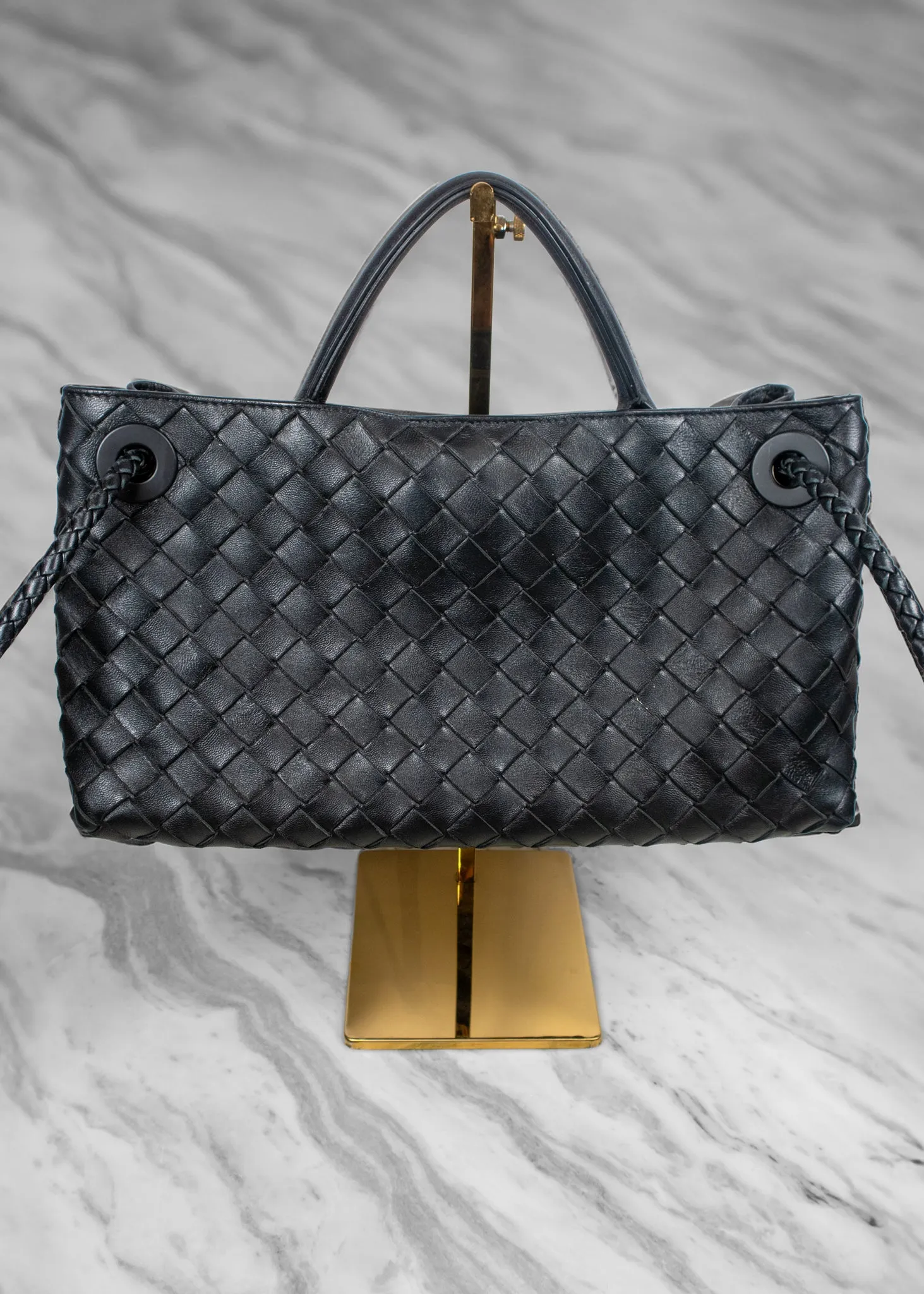 Bottega Veneta Andiamo Black Intrecciato Leather Tote Bag