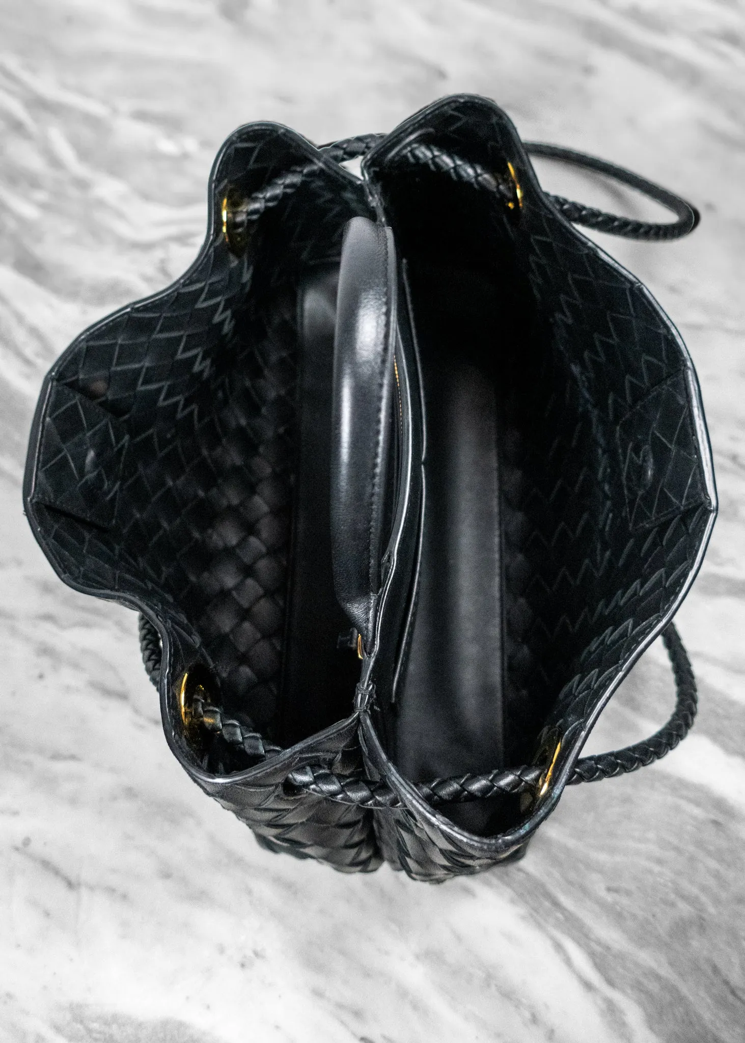 Bottega Veneta Andiamo Black Intrecciato Leather Tote Bag