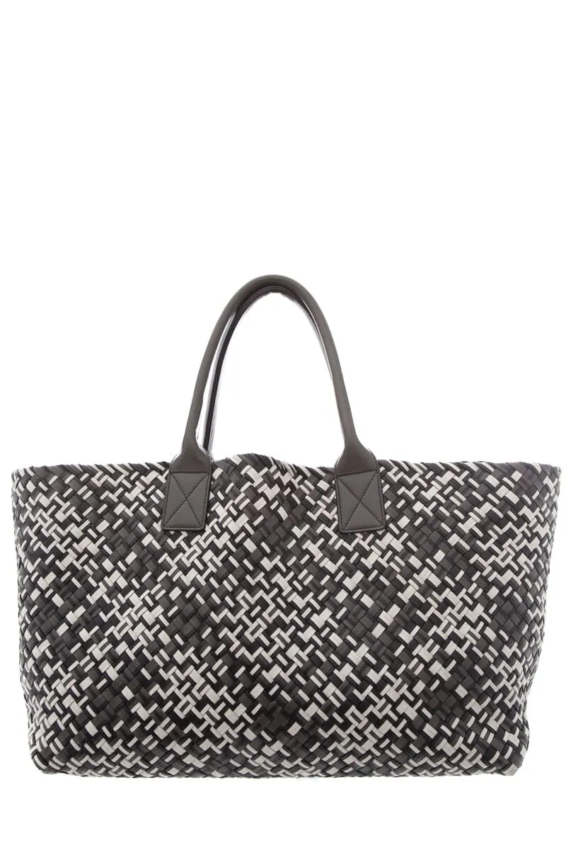 Bottega Veneta Black White & Grey Intrecciato Medium Cabat  Tote