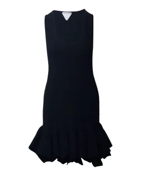 Bottega Veneta Fluted Dress in Black Wool