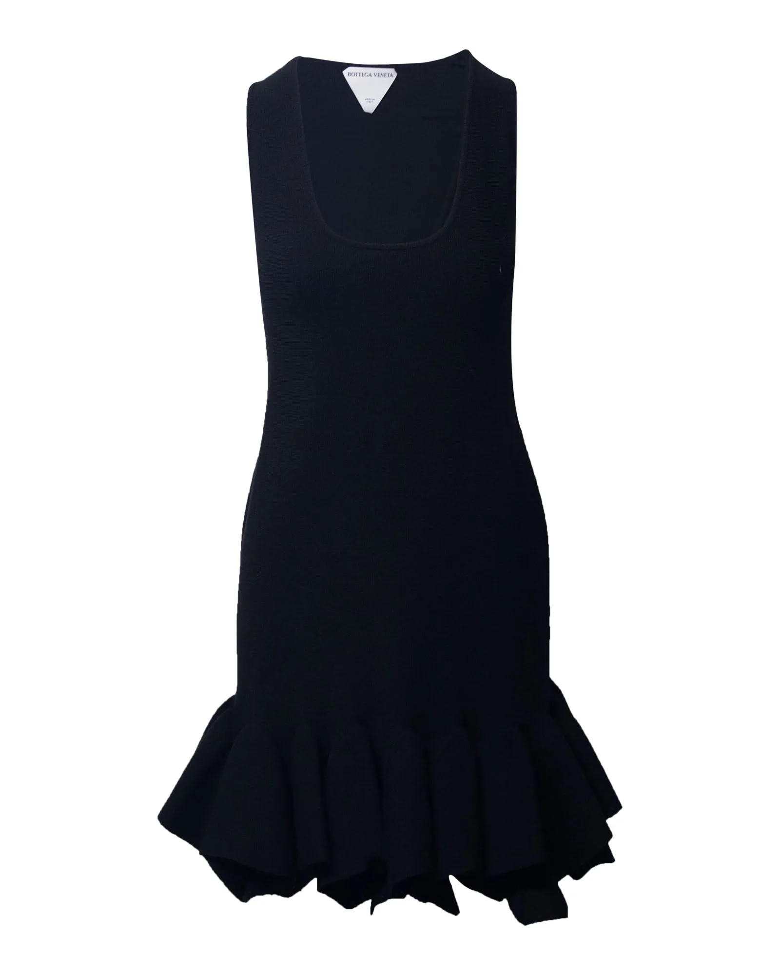 Bottega Veneta Fluted Dress in Black Wool