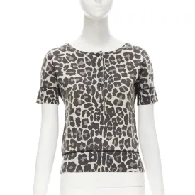 BOTTEGA VENETA grey leopard print cotton blend half button top IT38 XS