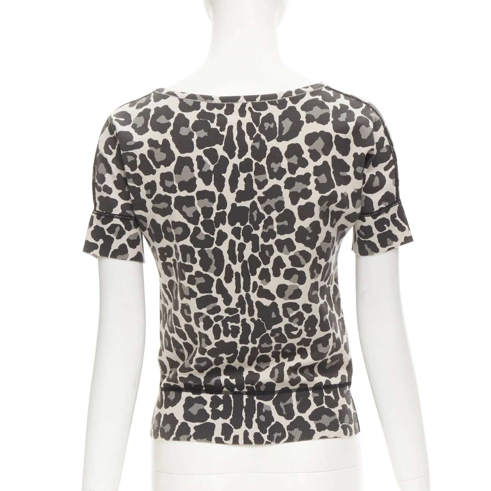 BOTTEGA VENETA grey leopard print cotton blend half button top IT38 XS